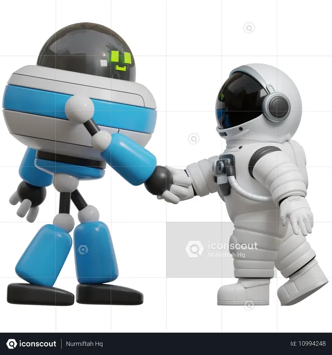 Roboter und Astronauten Händedruck  3D Illustration