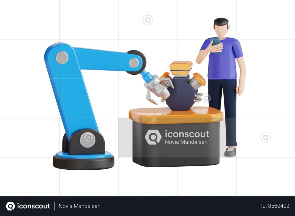 Robotic Arm Is Helping In Manufacturing Process  3D Illustration