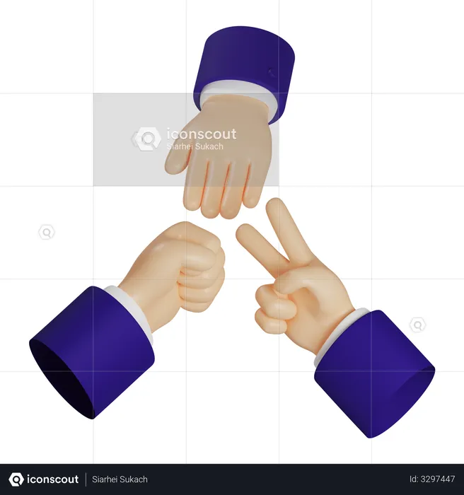 Rock Paper Scissors Hand Gesture  3D Illustration