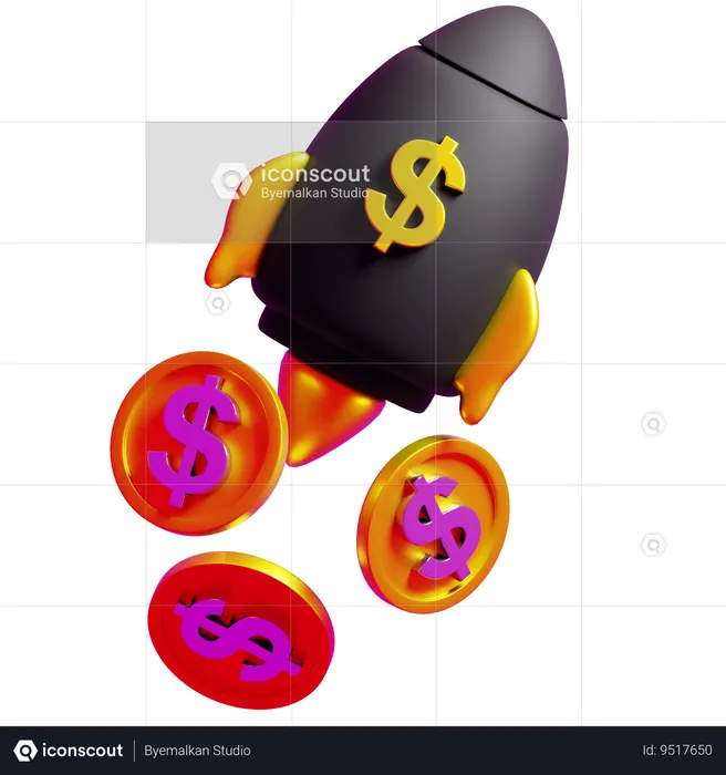 Rocket and coin  3D Icon