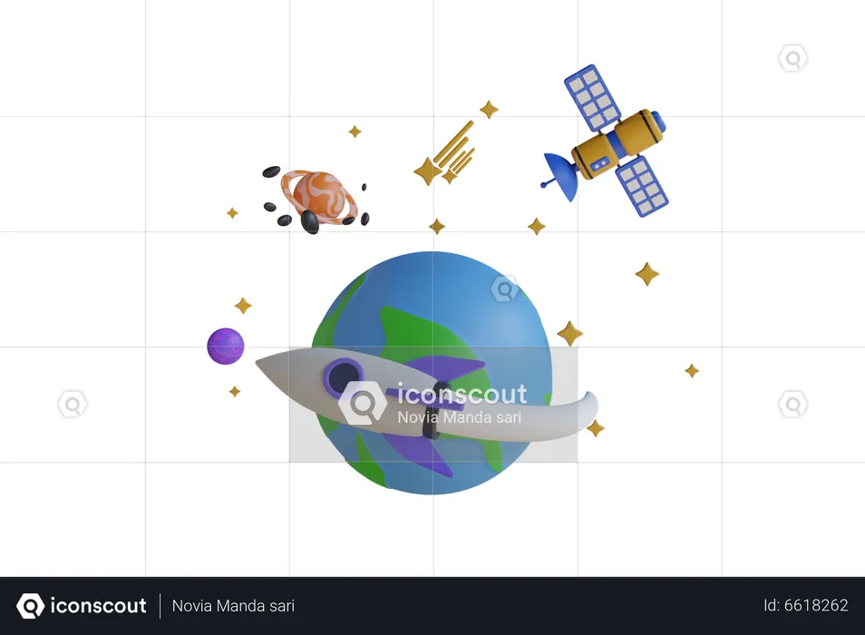Rocket Flying Over The Earth  3D Illustration
