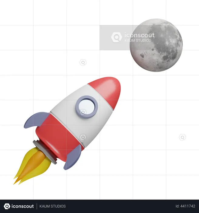 Rocket heading for the Moon  3D Illustration