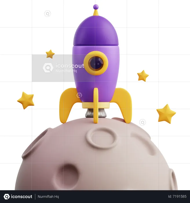 Rocket Landed On Moon  3D Icon