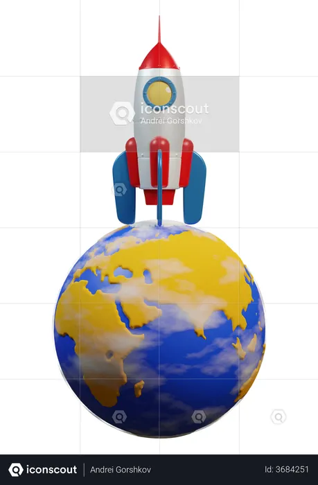 Rocket on planet earth  3D Illustration