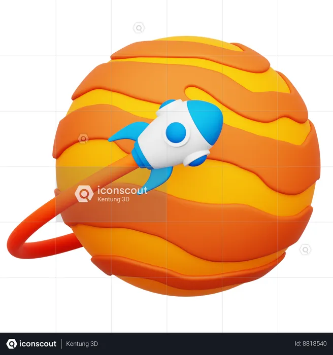 Rocket Orbiting Planet  3D Icon