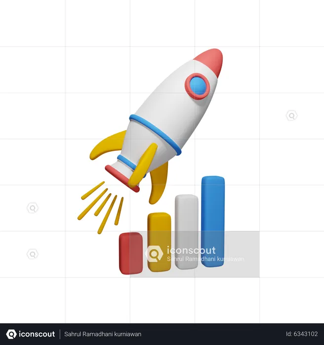 Rocket With Chart  3D Icon