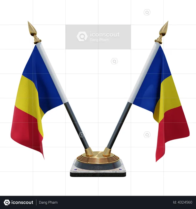 Romania Double Desk Flag Stand Flag 3D Illustration