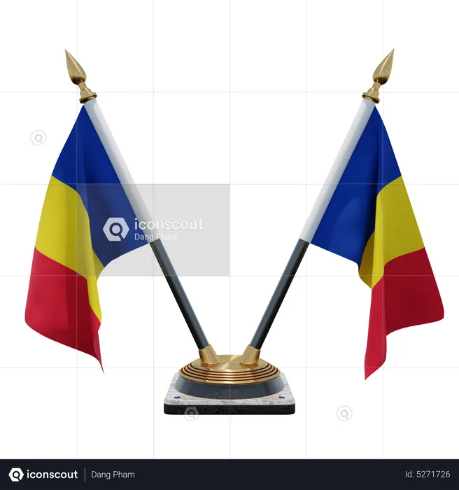Romania Double (V) Desk Flag Stand Flag 3D Icon