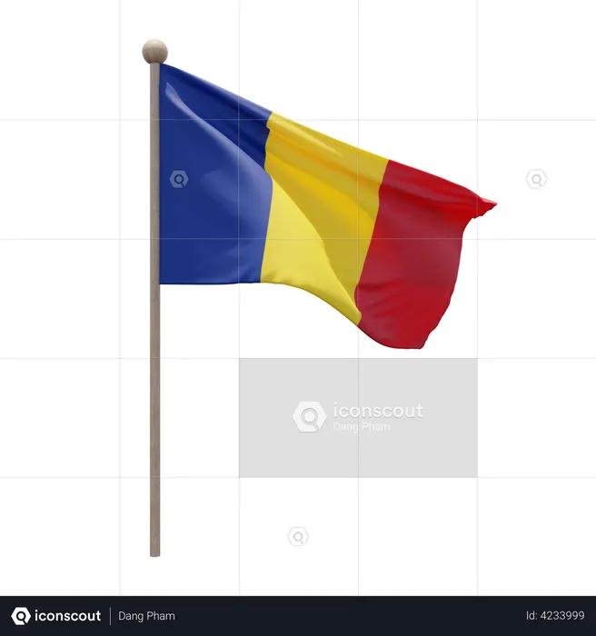 Romania Flag Pole  3D Illustration