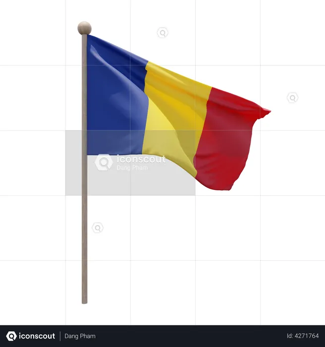 Romania Flagpole Flag 3D Illustration