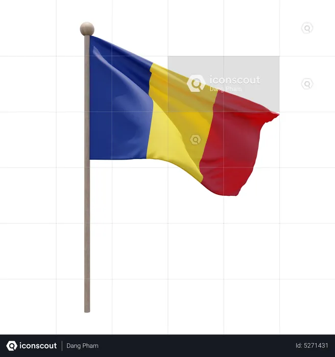 Romania Flagpole Flag 3D Icon