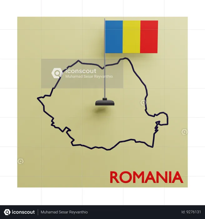 Romania Map Flag 3D Icon