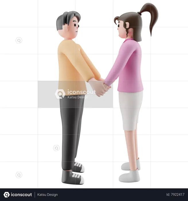 Romantic Couple Standing Together While Holding Hands  3D Illustration