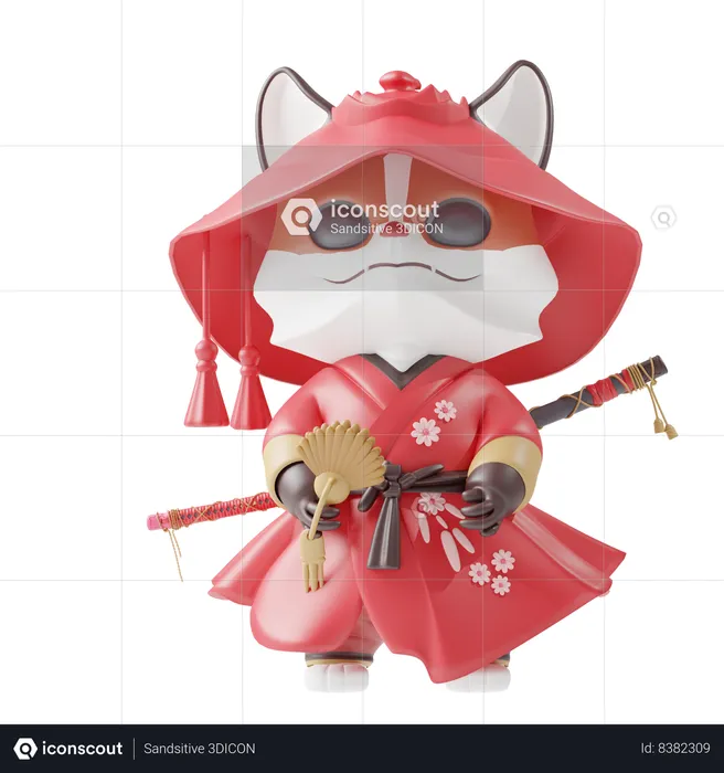 Ronin Red samurai suits  3D Illustration