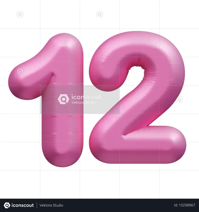 Rosa Ballon Nummer 12  3D Icon