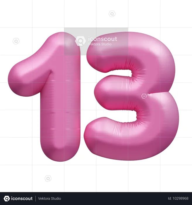 Rosa Ballon Nummer 13  3D Icon