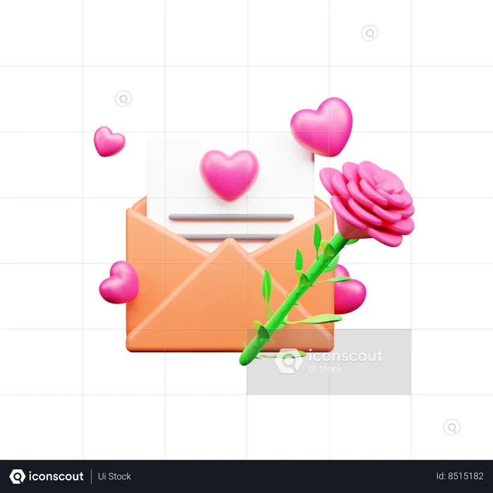 Rosa con carta de amor  3D Icon