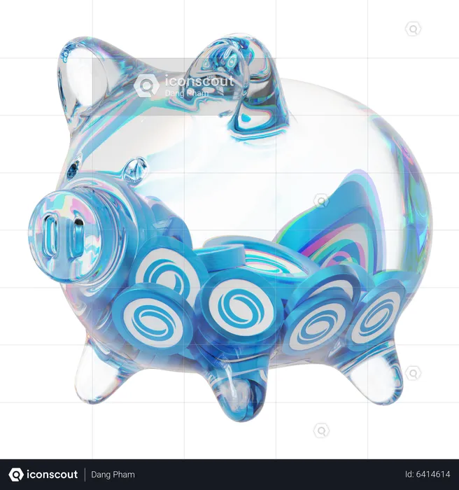 Rose Clear Glass Piggy Bank With Decreasing Piles Of Crypto Coins  3D Icon