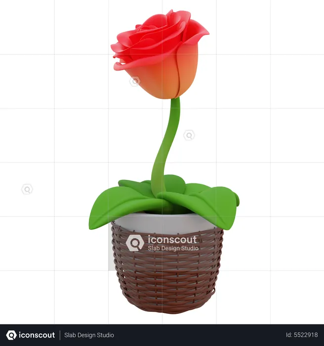 Rose Flower Pot  3D Icon
