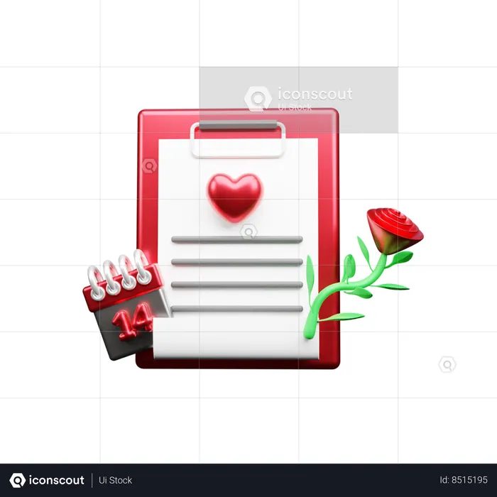 Rose With Love Letter  3D Icon