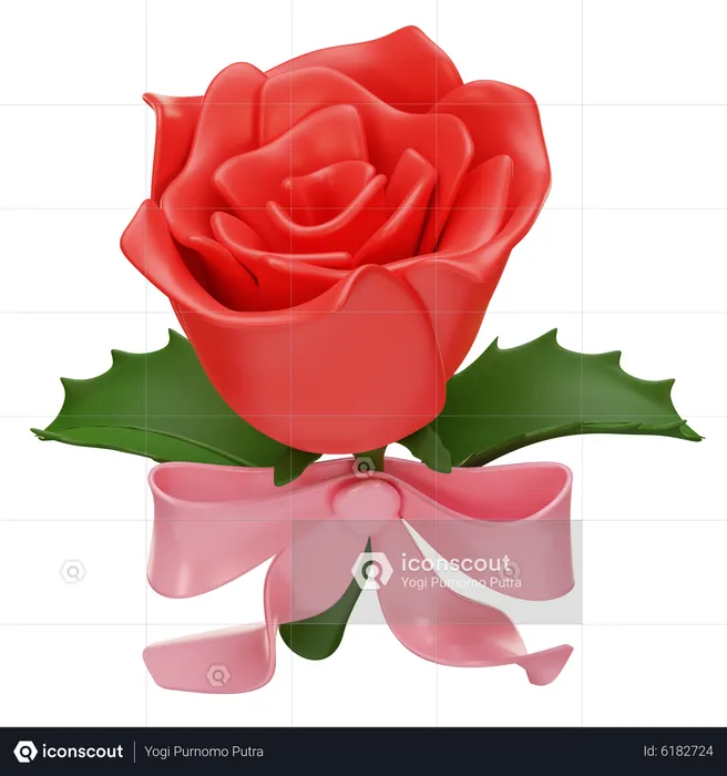 Rose With Ribbon  3D Icon