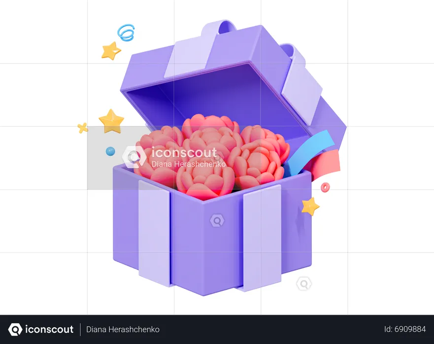 Roses In Gift Box  3D Icon