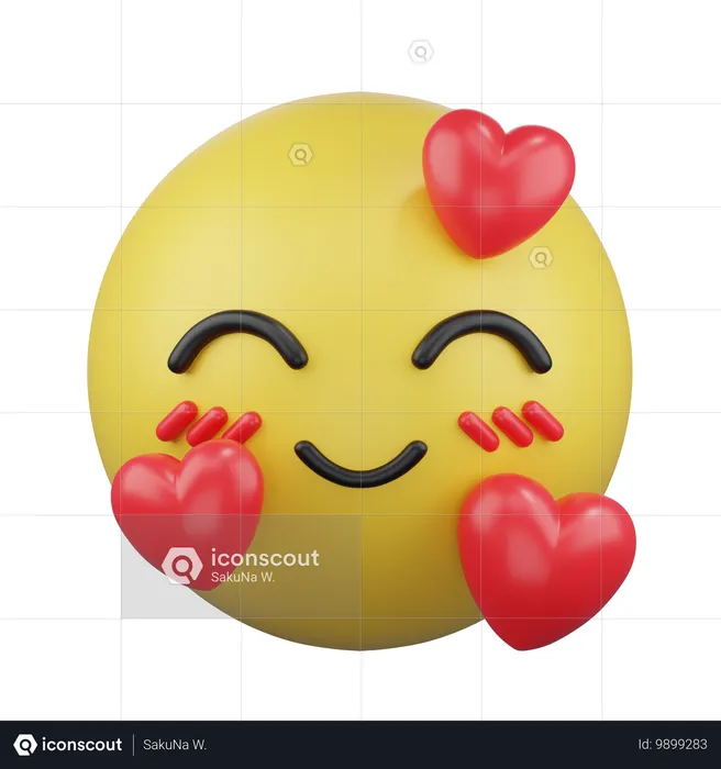 Rosto sorridente com corações Emoji 3D Icon