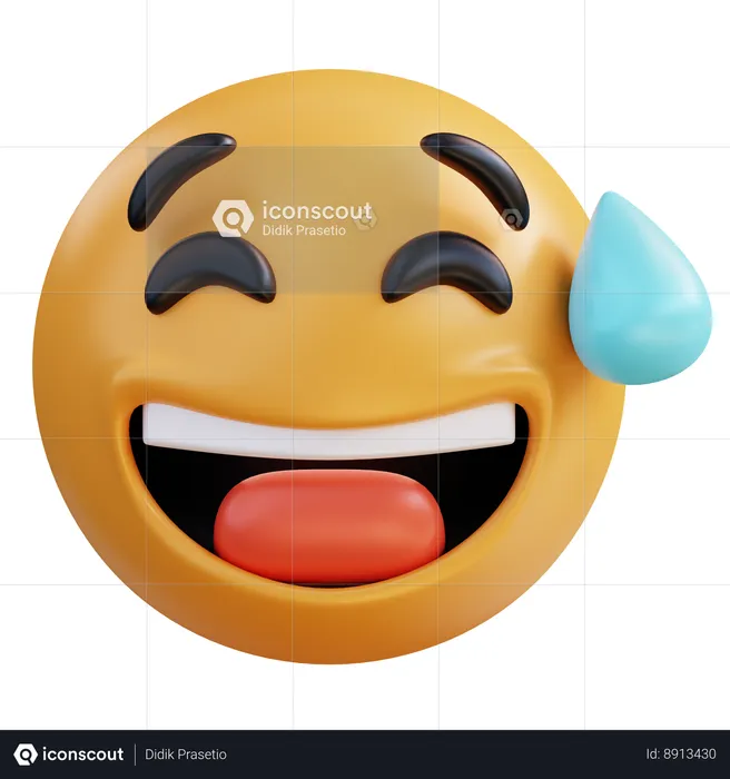 Rosto sorridente com suor Emoji 3D Icon