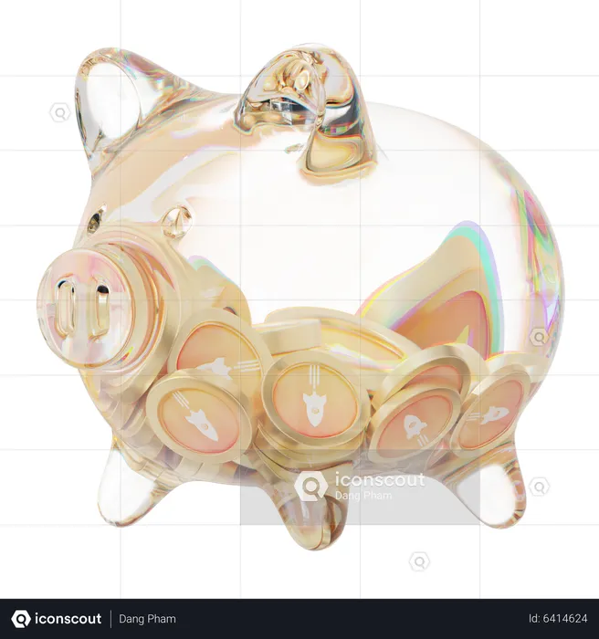 Rpl Clear Glass Piggy Bank With Decreasing Piles Of Crypto Coins  3D Icon