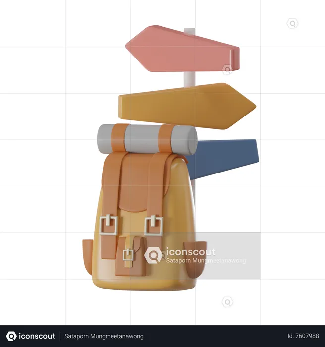 Rucksack und Wegweiser  3D Icon