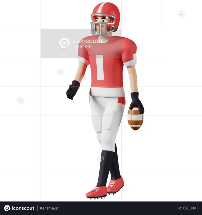 Rugby player hold ball in hand  3D Illustration