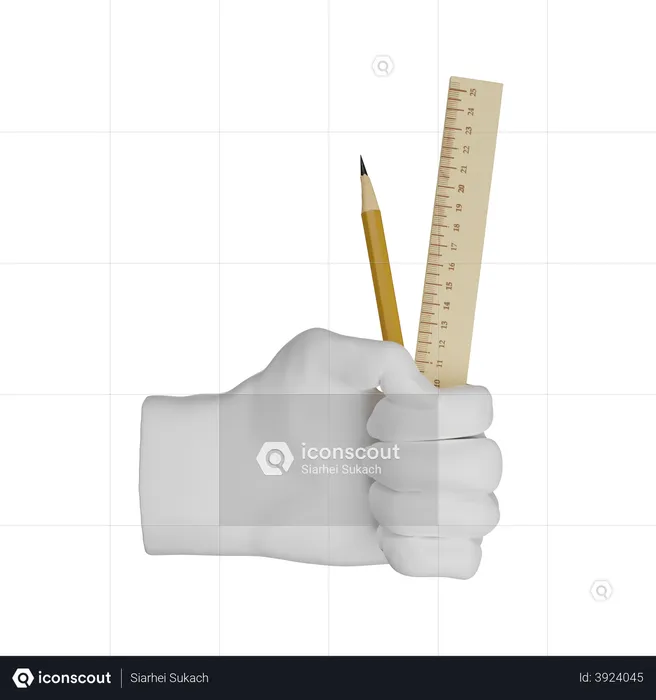 Ruler And Pencil Holding Gesture  3D Illustration