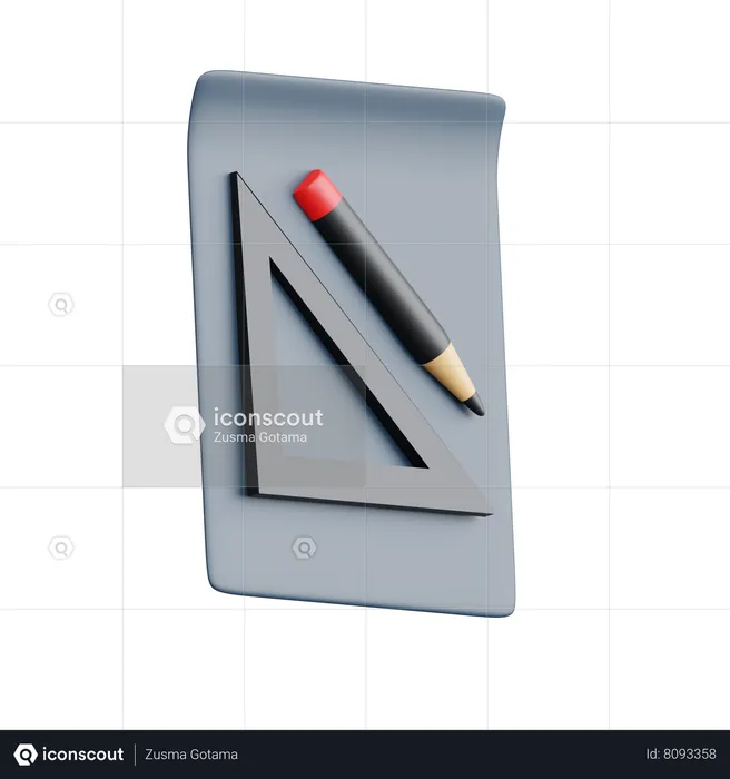 Ruler paper and pencil  3D Icon