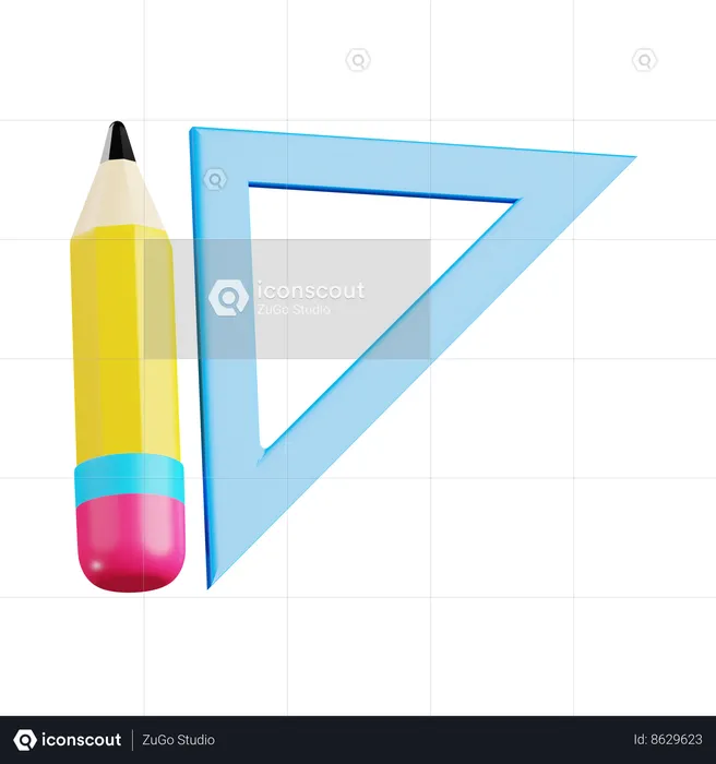 Ruller and Pencil  3D Icon