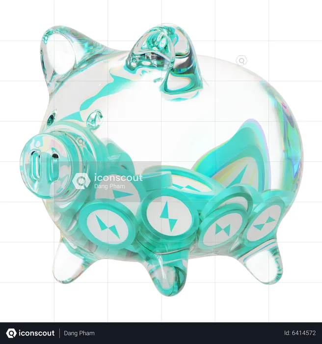 Rune Clear Glass Piggy Bank With Decreasing Piles Of Crypto Coins  3D Icon