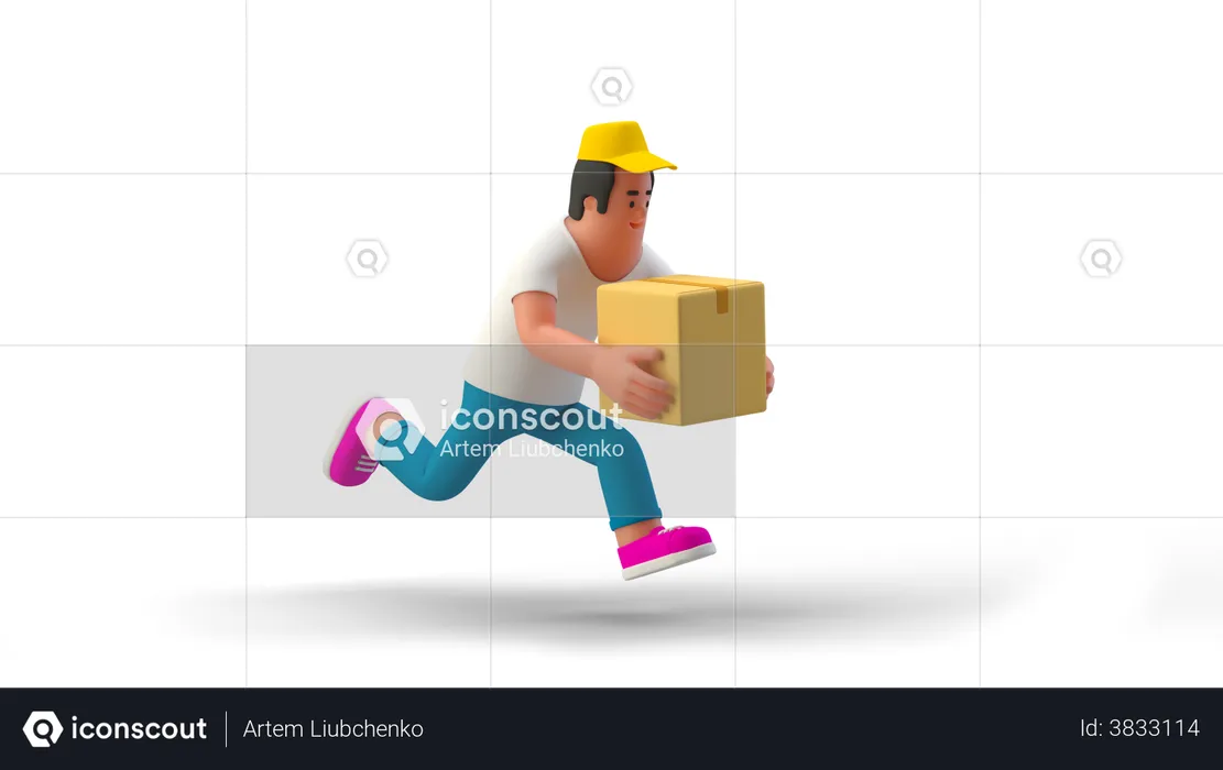 Running Fast Delivery Man  3D Illustration