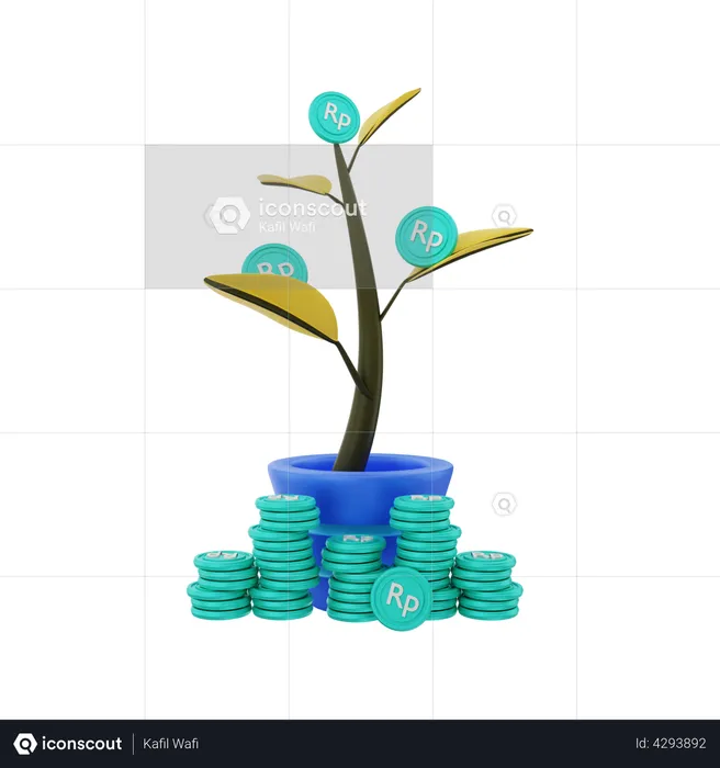 Arbre à argent Rupiah en croissance  3D Illustration