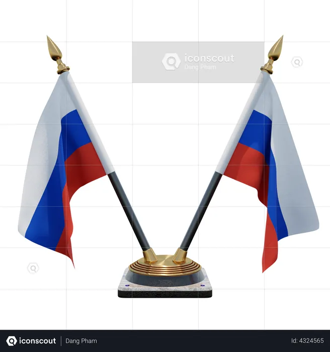 Russia Double Desk Flag Stand Flag 3D Illustration