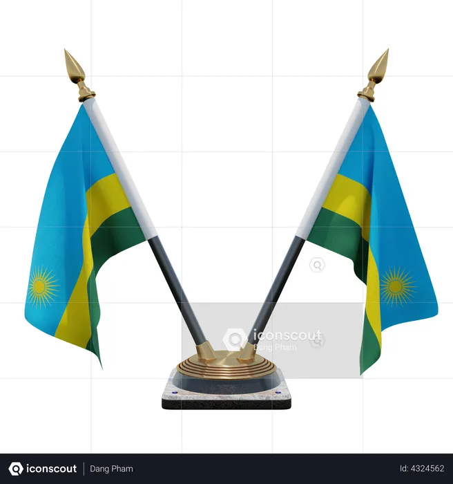 Rwanda Double Desk Flag Stand Flag 3D Flag