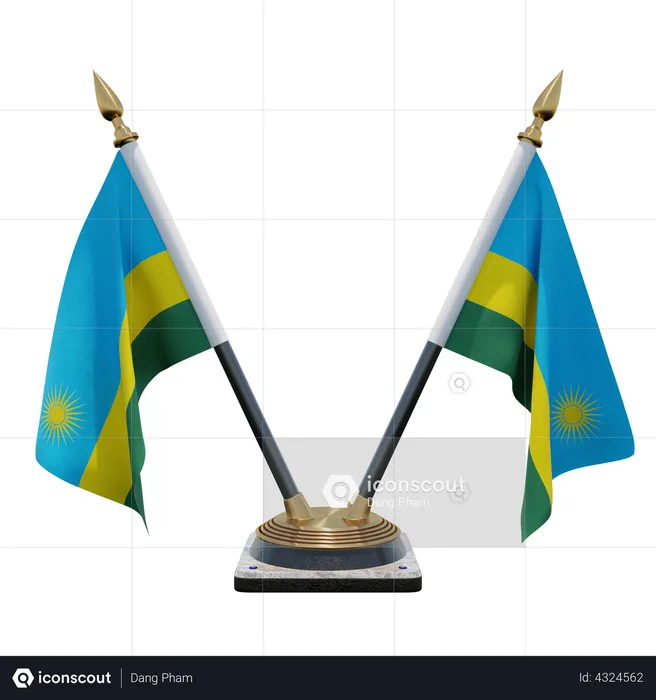 Rwanda Double Desk Flag Stand Flag 3D Illustration
