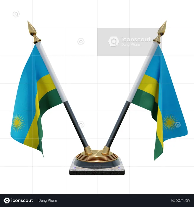 Rwanda Double (V) Desk Flag Stand Flag 3D Icon