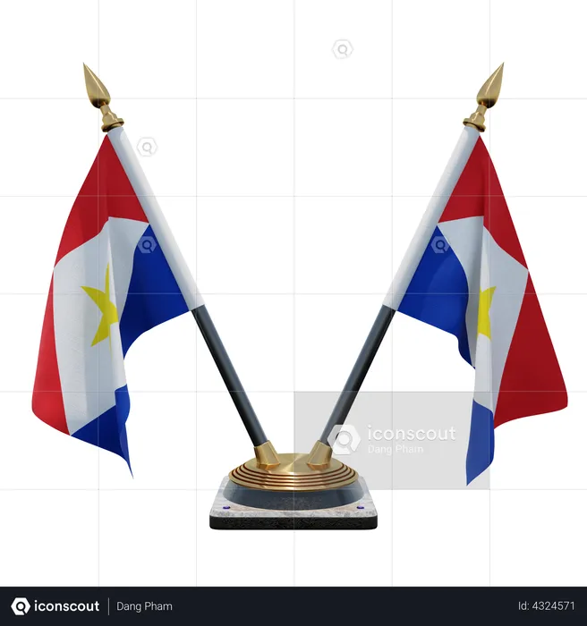 Saba Double Desk Flag Stand Flag 3D Illustration