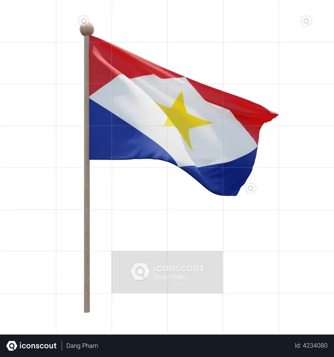 Saba flag pole  3D Flag