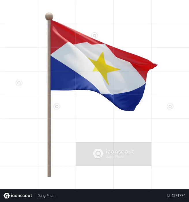 Saba Flagpole Flag 3D Illustration