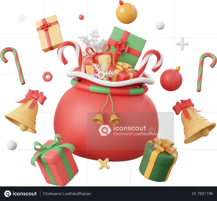 Sac cadeau et décorations de Noël  3D Icon