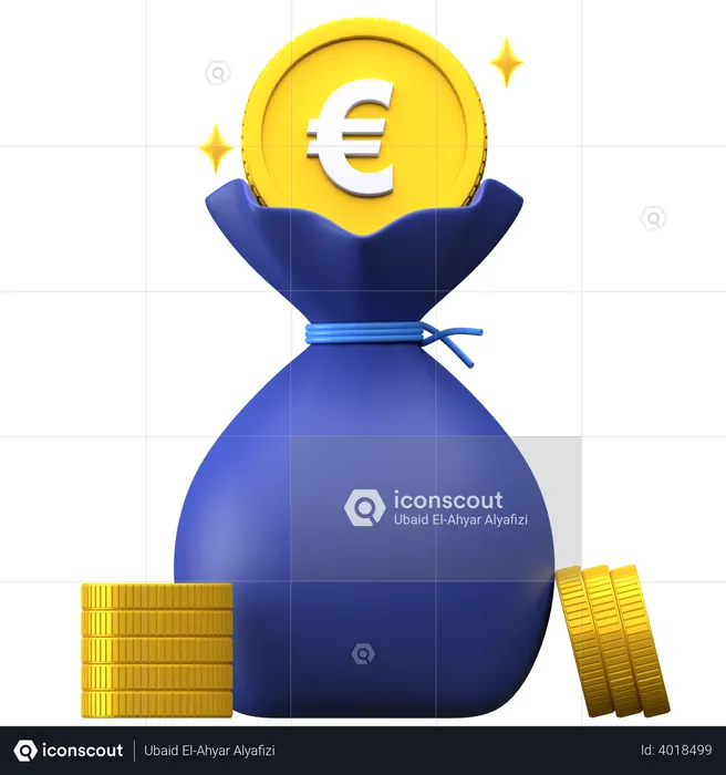 Sac d'argent en euros  3D Icon