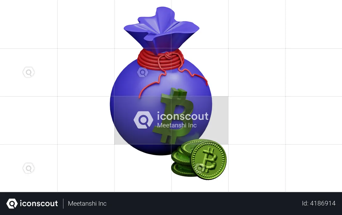 Sac d'argent avec Bitcoin  3D Illustration