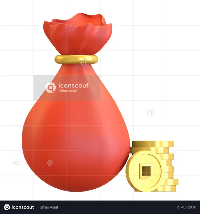 Sack of Chinese coin  3D Illustration