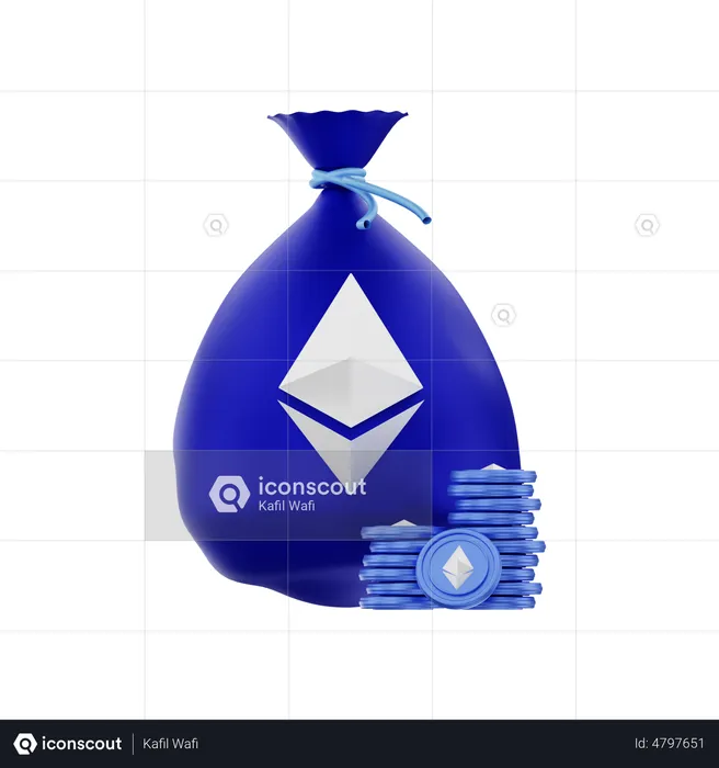 Saco de moedas ethereum  3D Illustration