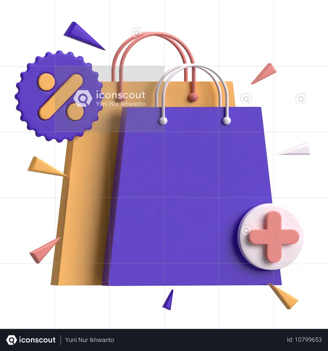 Sacola de compras com mais  3D Icon